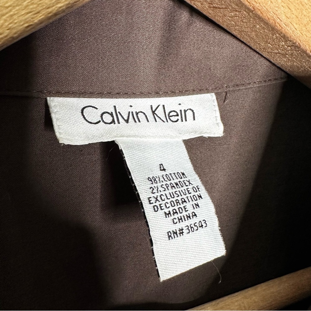 Calvin Klein | Brown Short Sleeve Belted Hidden Button Down Dress Size 4 - Picture 5 of 5